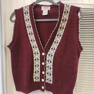 VTG 80s SKYR Shetland Wool Cottagecore Burgindy Sweater Vest SM Fair Isle